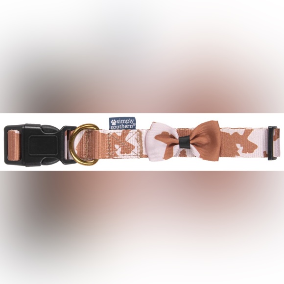 NWT Simply Southern white & brown cow print Bow Dog Collar - Picture 1 of 3